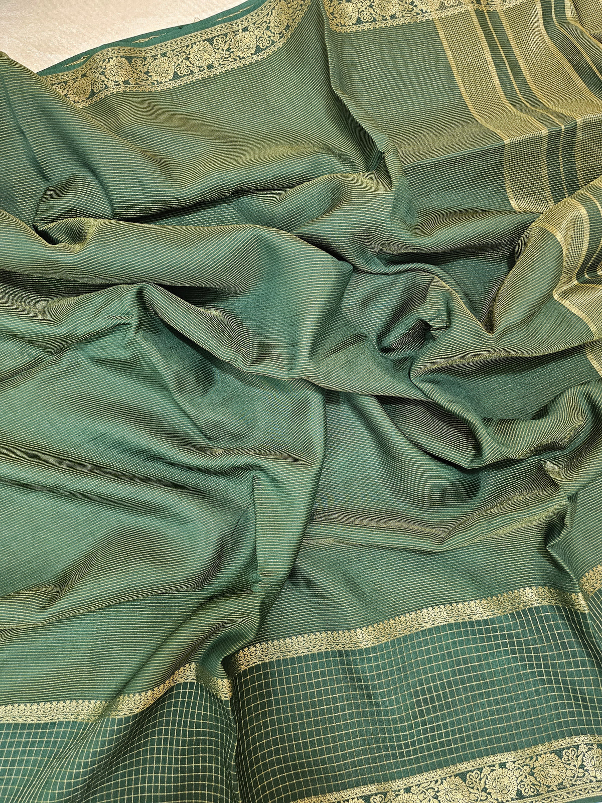 Semi Viscous Crepe Silk Saree - Dark Green
