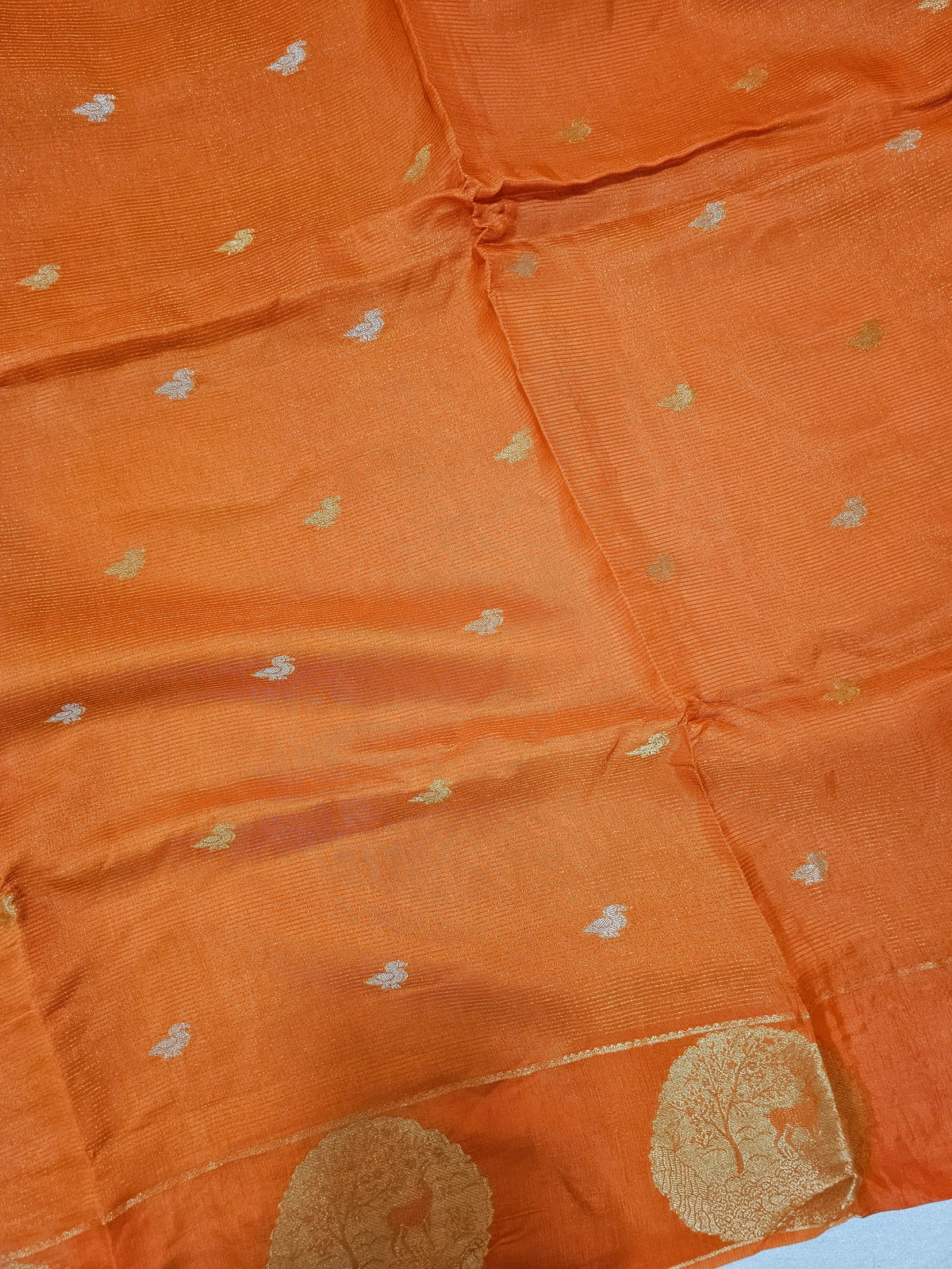 Semi Viscous Crepe Silk Saree -  Orange with Pink