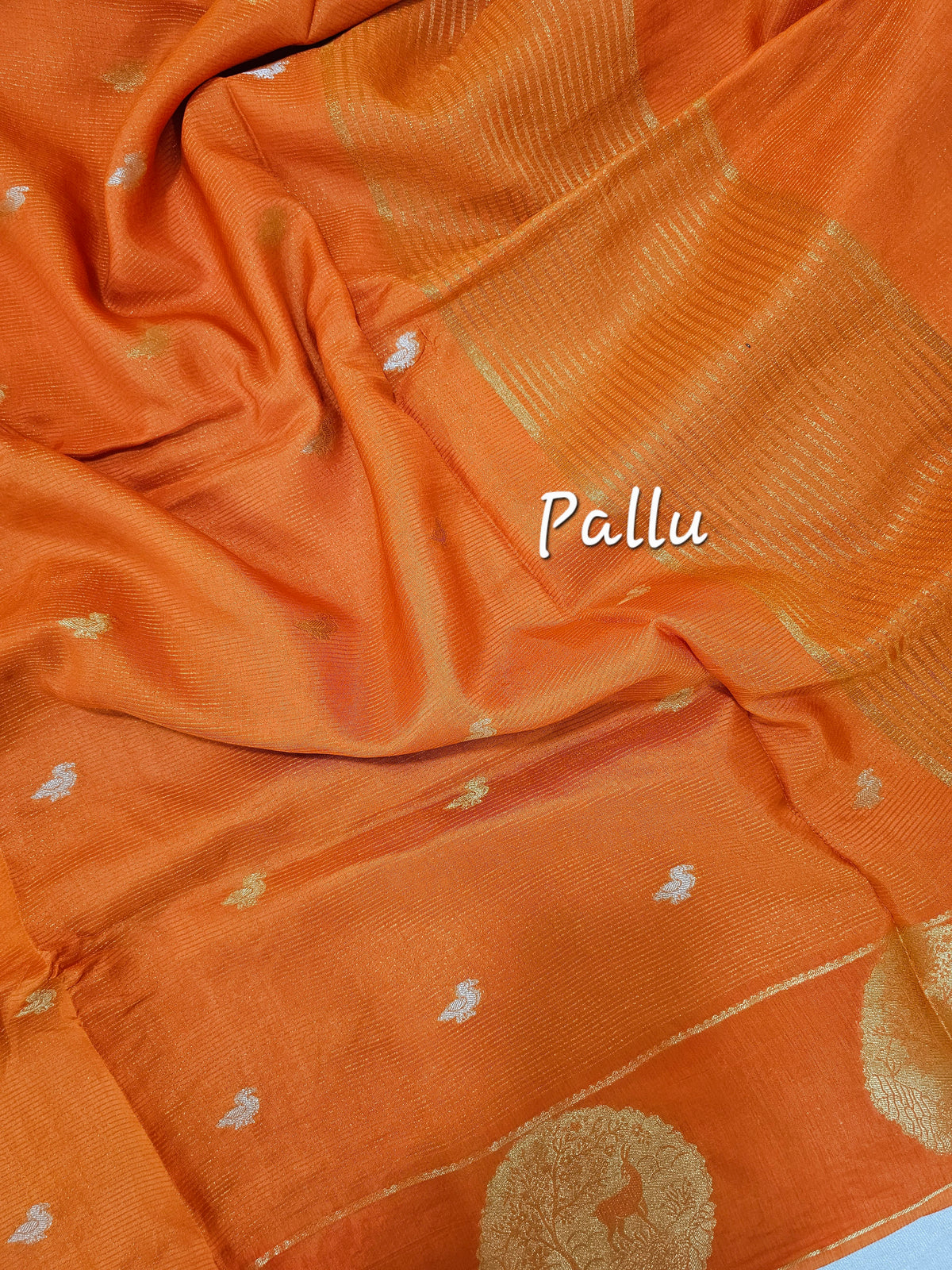 Semi Viscous Crepe Silk Saree -  Orange with Pink
