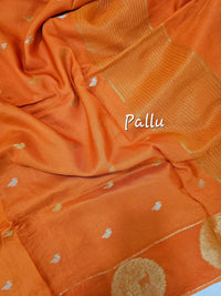 Semi Viscous Crepe Silk Saree -  Orange with Pink