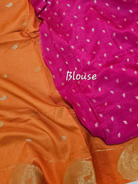 Semi Viscous Crepe Silk Saree -  Orange with Pink