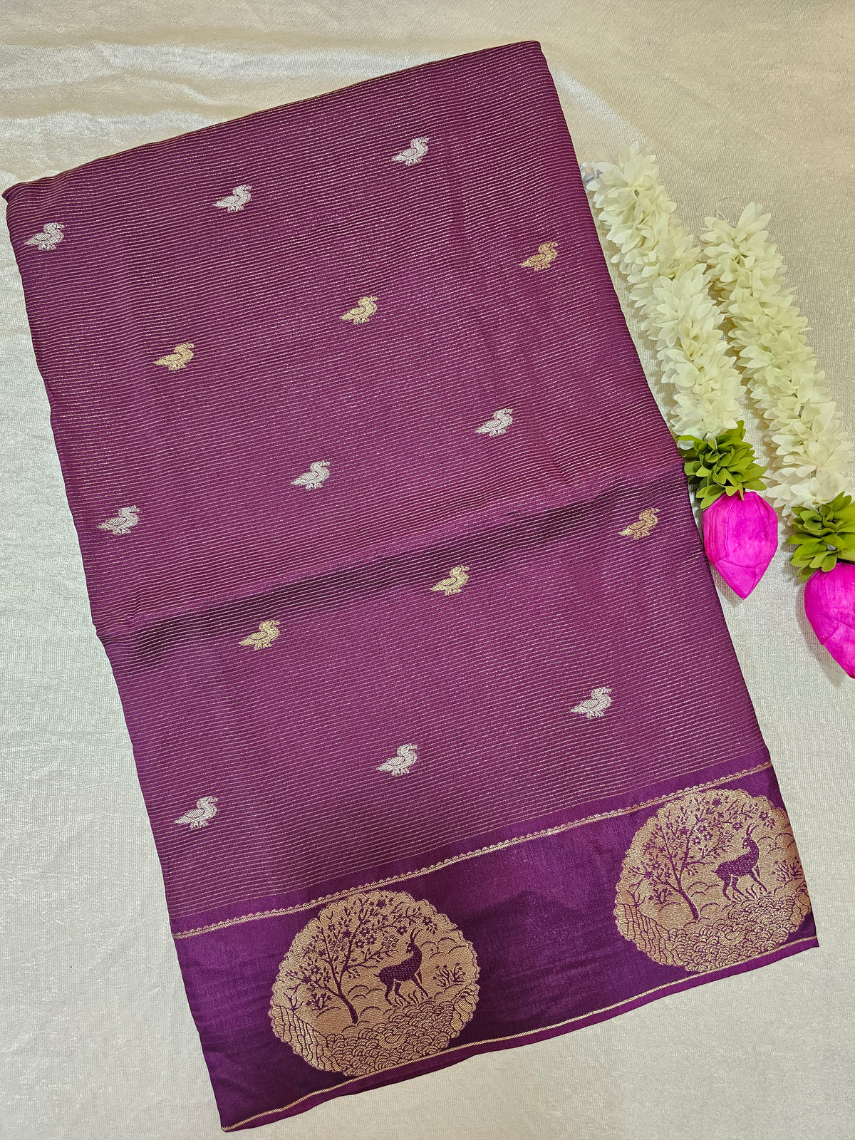 Semi Viscous Crepe Silk Saree - Magenta Purple