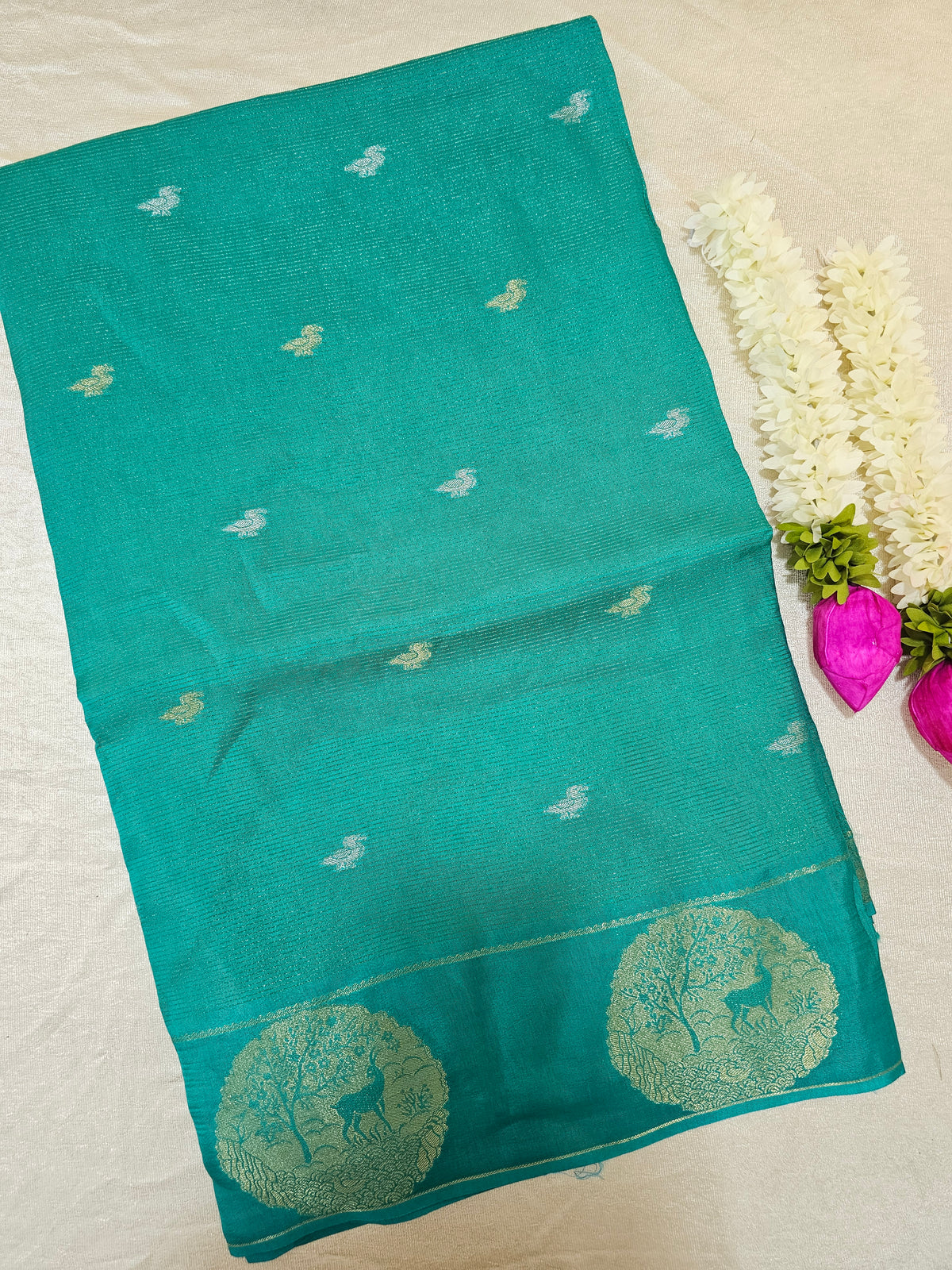 Semi Viscous Crepe Silk Saree -  Sea Green