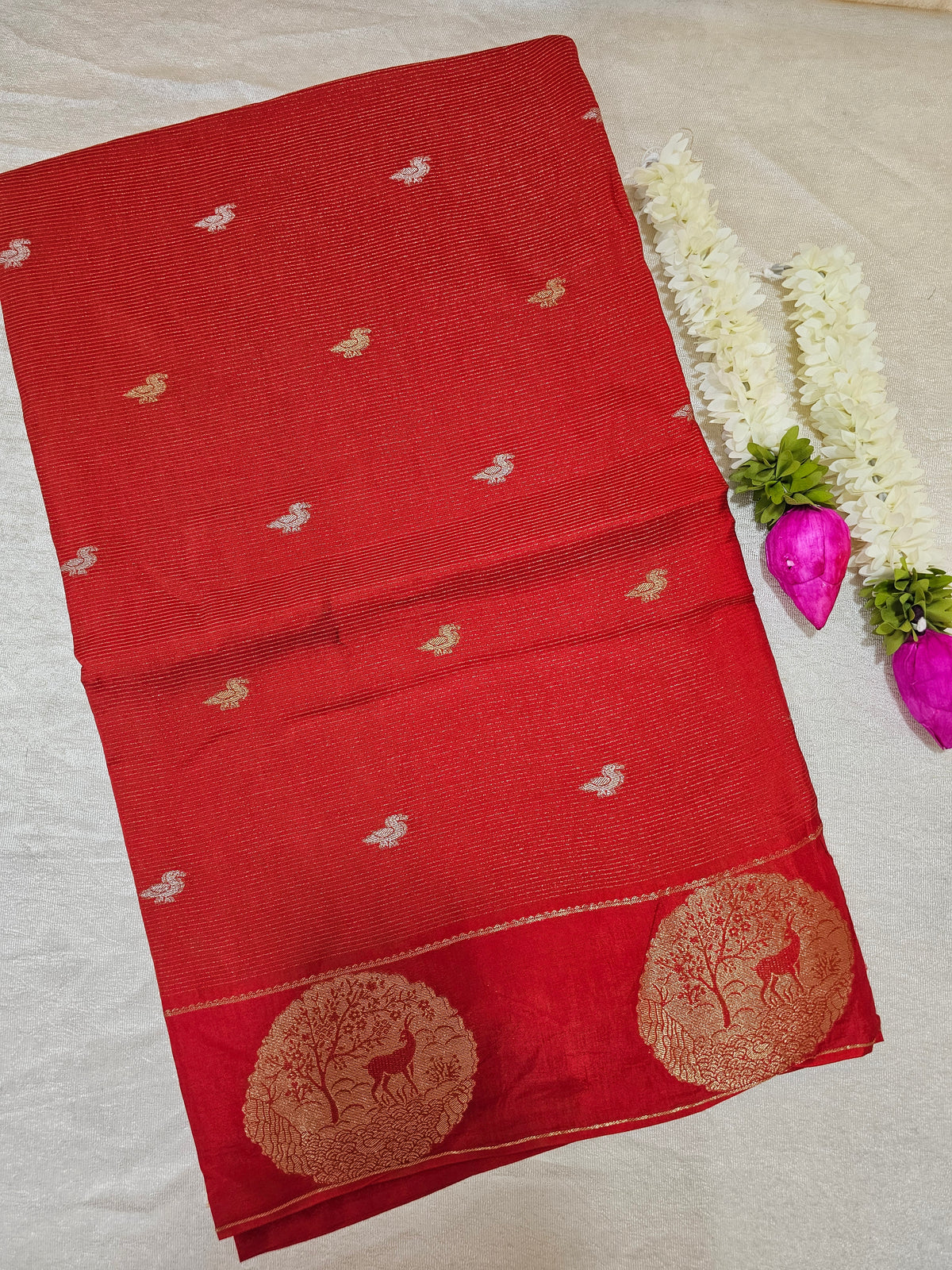 Semi Viscous Crepe Silk Saree - Red