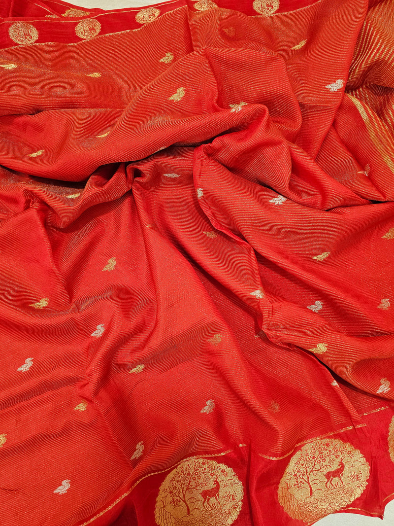 Semi Viscous Crepe Silk Saree - Red