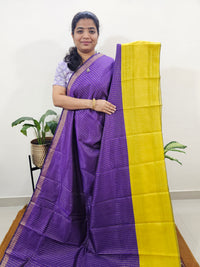 Semi Raw Silk Saree - Purple with Yellow