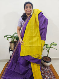 Semi Raw Silk Saree - Purple with Yellow