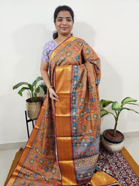 Semi Kosa Silk Saree with Kalamkari Print - Mustard Yellow