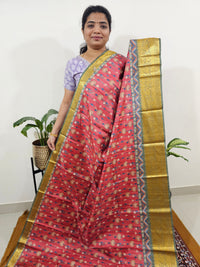 Semi Kosa Silk Saree with Kalamkari Print - Peachish Red
