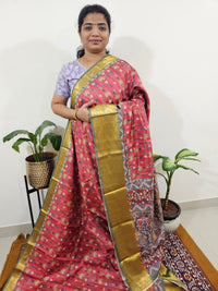 Semi Kosa Silk Saree with Kalamkari Print - Peachish Red