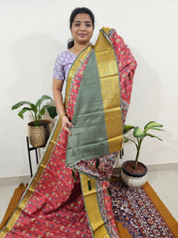 Semi Kosa Silk Saree with Kalamkari Print - Peachish Red