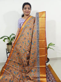 Semi Kosa Silk Saree with Kalamkari Print - Mustard Yellow