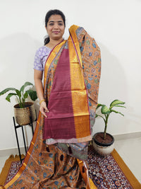 Semi Kosa Silk Saree with Kalamkari Print - Mustard Yellow