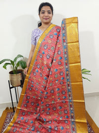 Semi Kosa Silk Saree with Kalamkari Print - Peachish Red