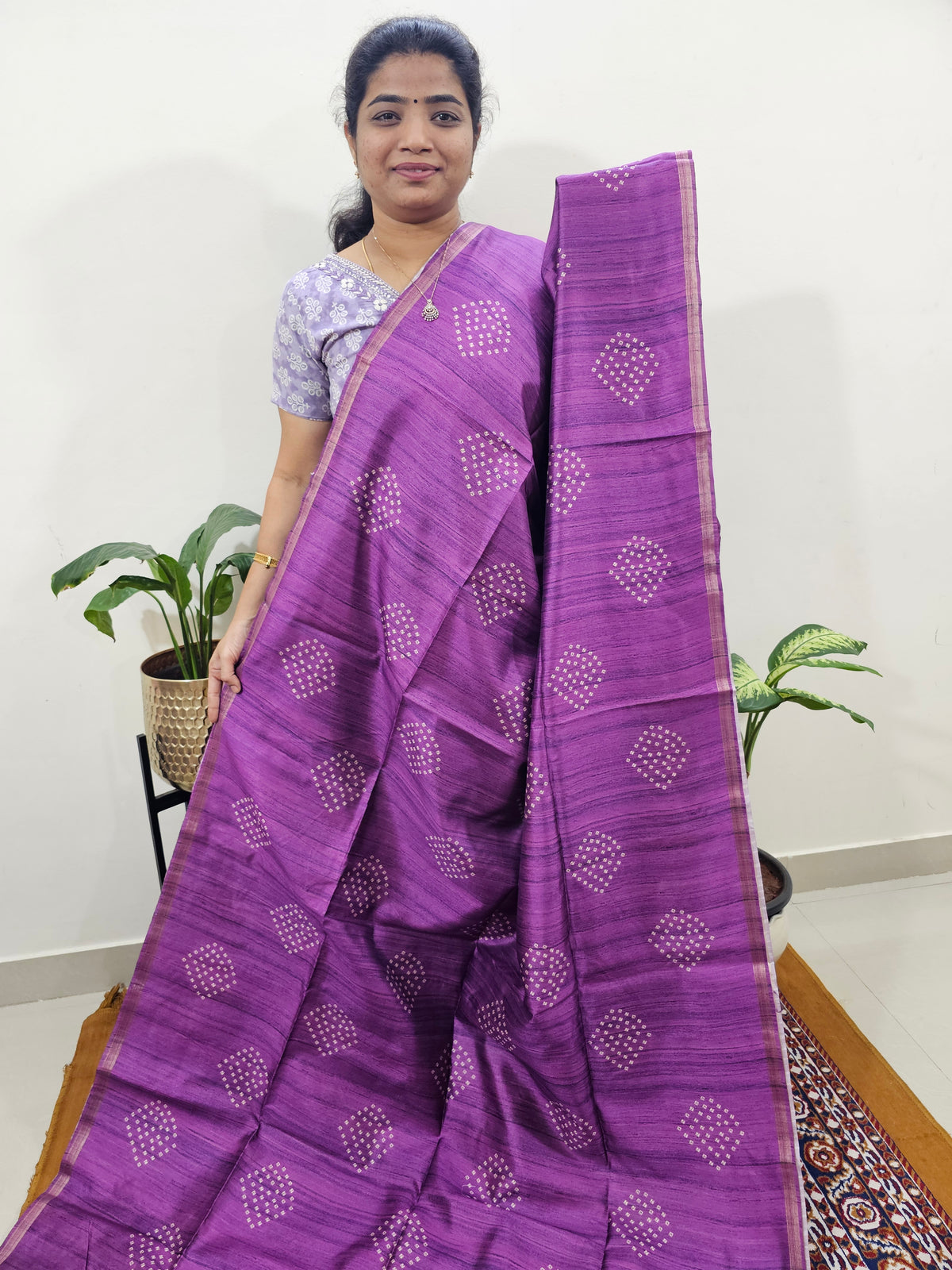 Semi Matka Tussar with Kalamkari - Purple