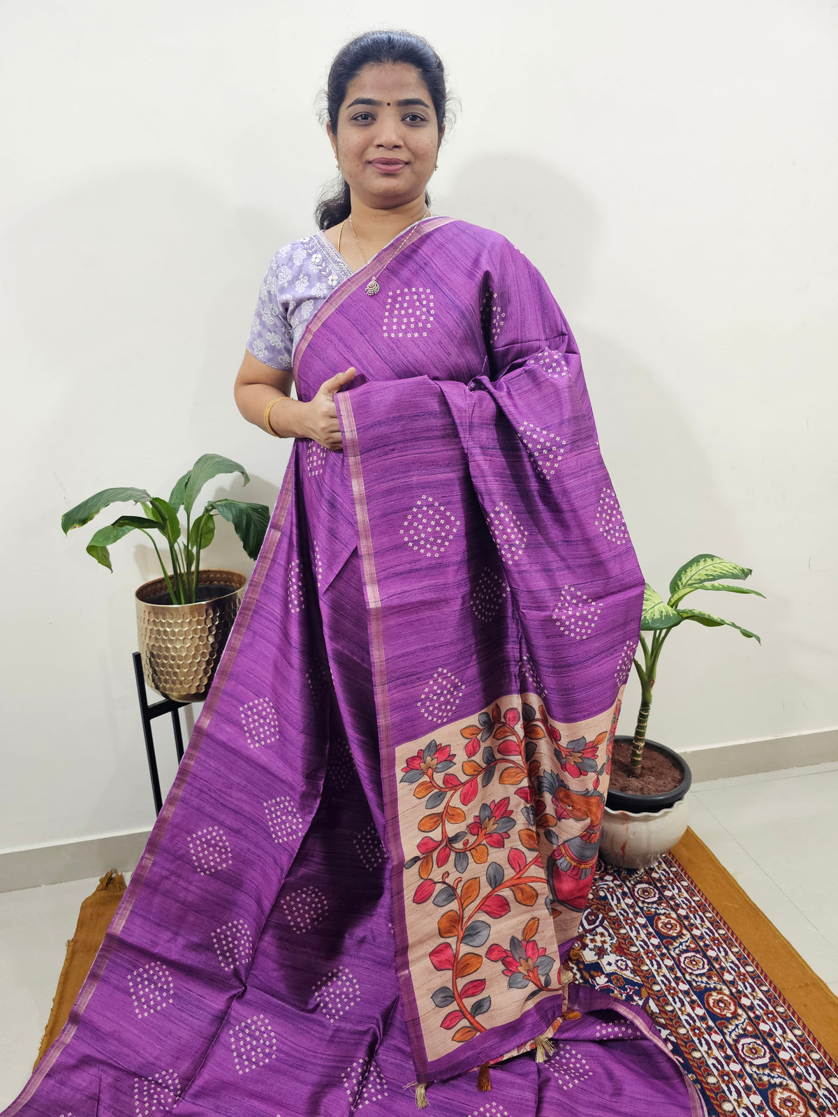 Semi Matka Tussar with Kalamkari - Purple