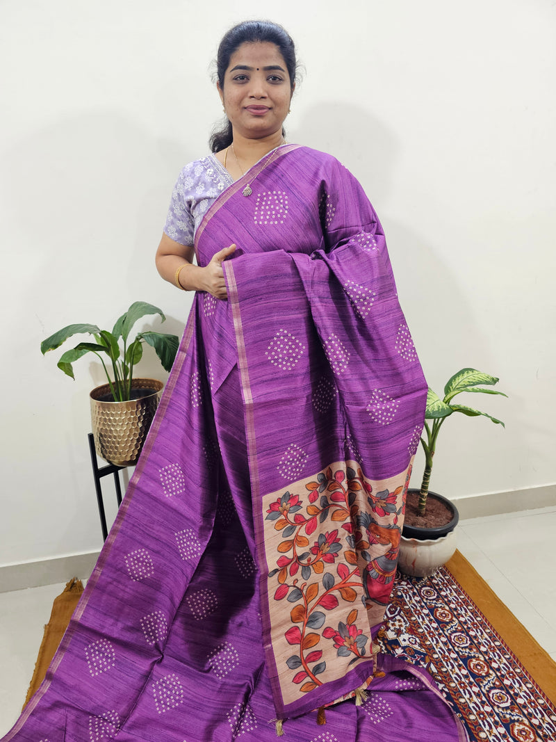 Semi Matka Tussar with Kalamkari - Purple
