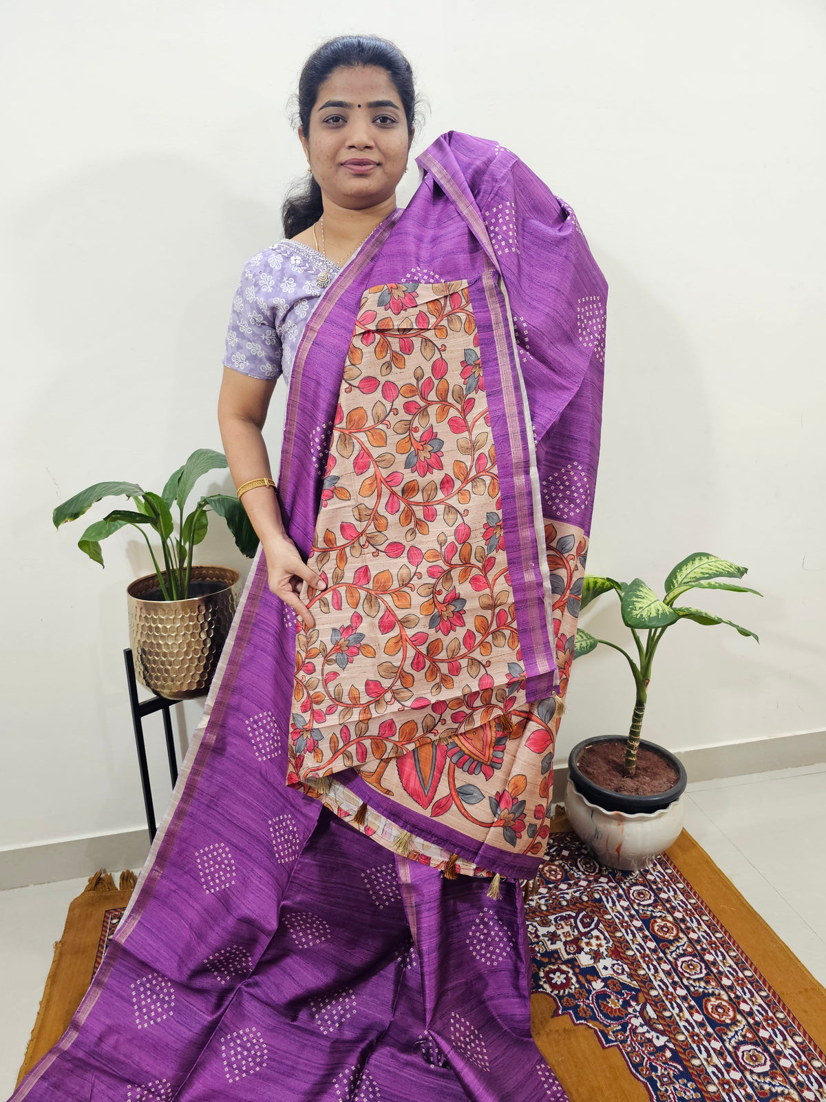 Semi Matka Tussar with Kalamkari - Purple
