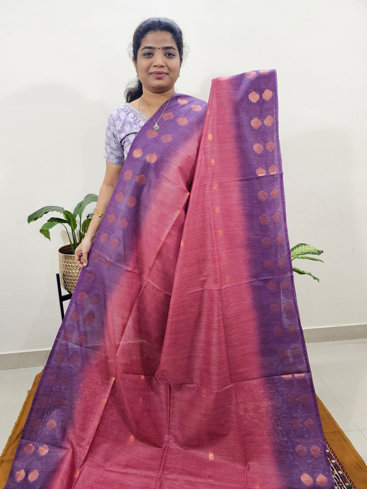 Bhagalpuri with Zari Weaving - Pink with Purple