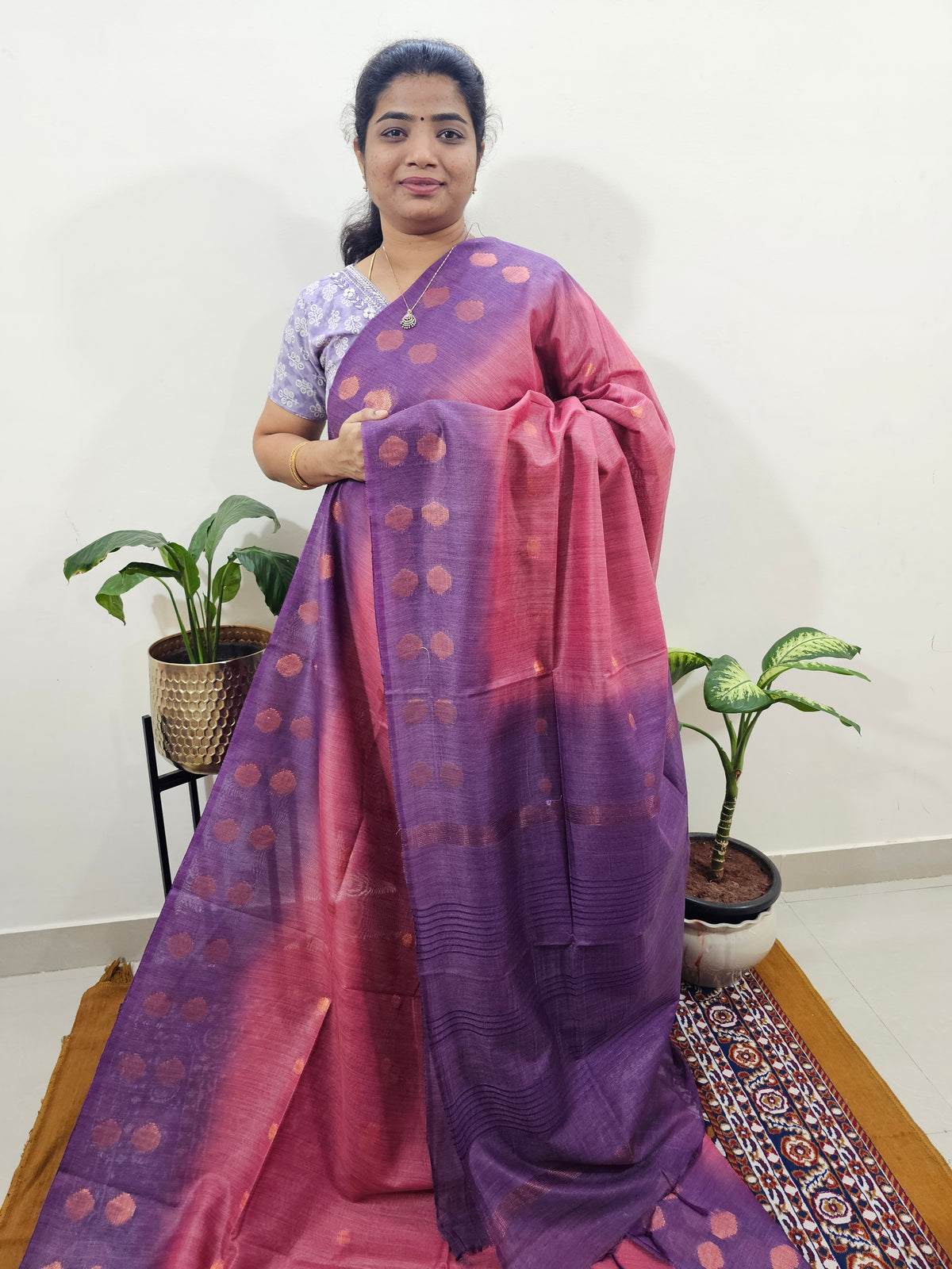 Bhagalpuri with Zari Weaving - Pink with Purple