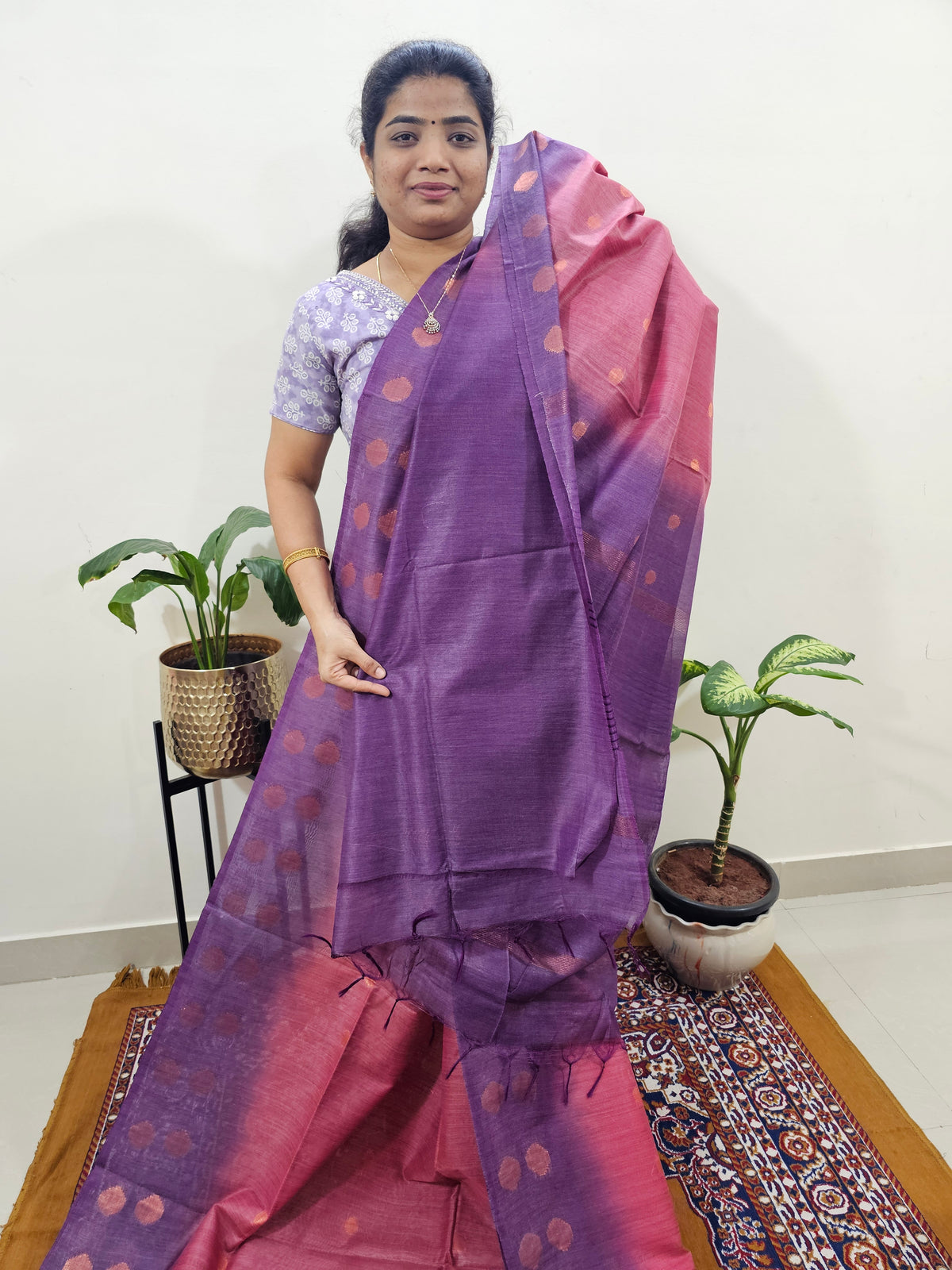 Bhagalpuri with Zari Weaving - Pink with Purple
