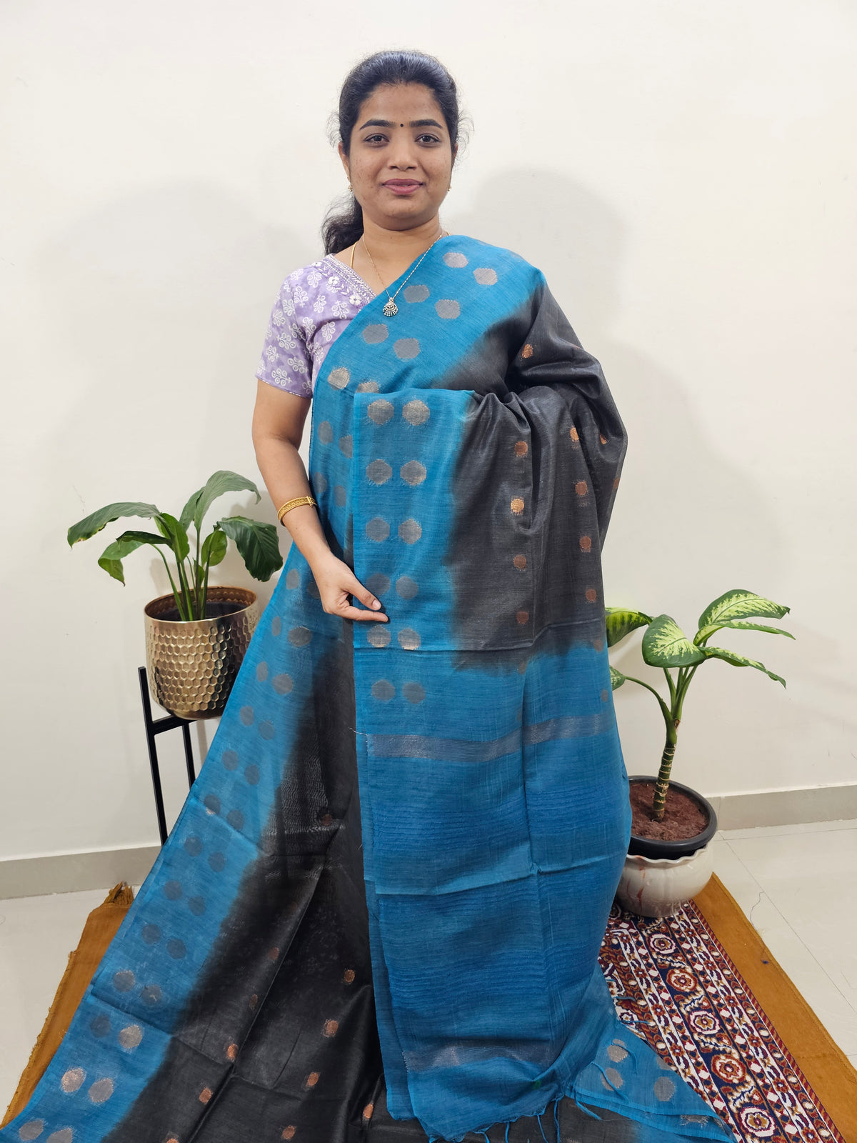 Bhagalpuri with Zari Weaving - Black with Blue