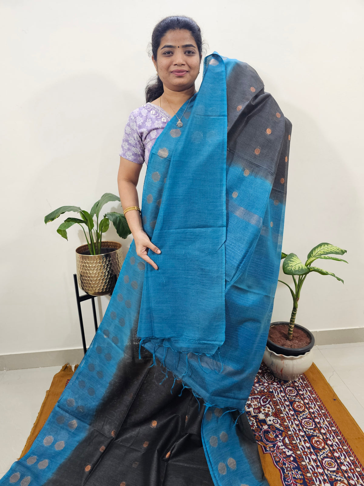 Bhagalpuri with Zari Weaving - Black with Blue