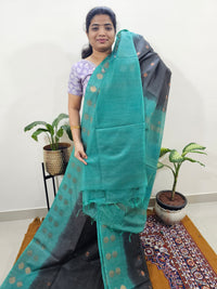 Bhagalpuri with Zari Weaving - Black with Sea Green