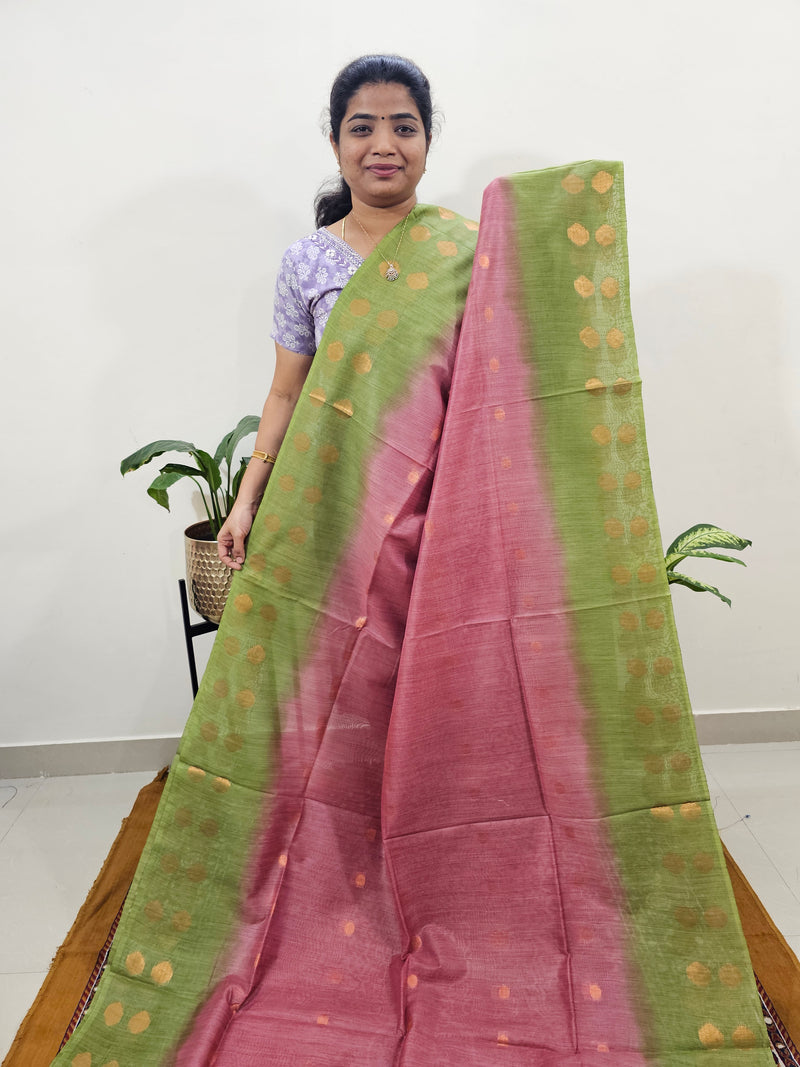 Bhagalpuri with Zari Weaving - Pink with Green