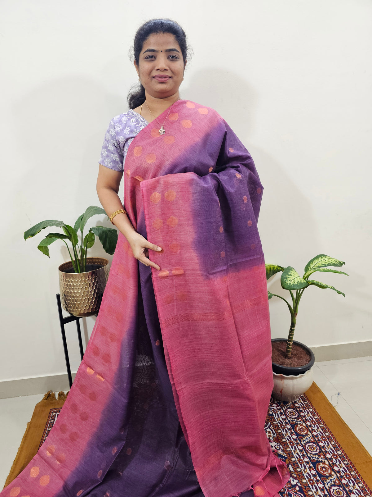 Bhagalpuri with Zari Weaving - Purple with Pink