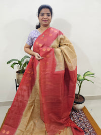 Bhagalpuri with Zari Weaving - Beige with Red