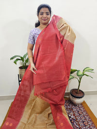 Bhagalpuri with Zari Weaving - Beige with Red