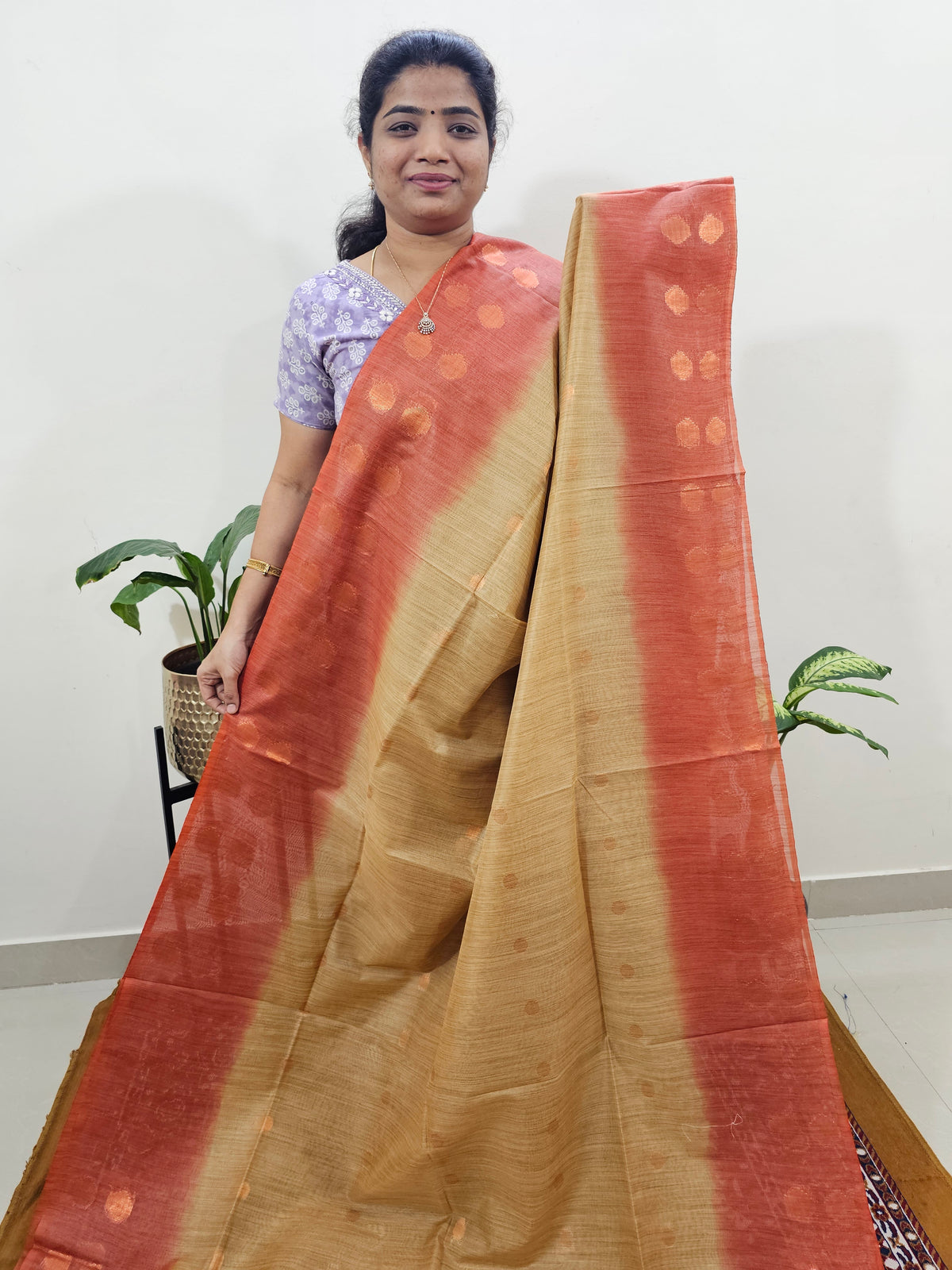 Bhagalpuri with Zari Weaving - Brown with Orange