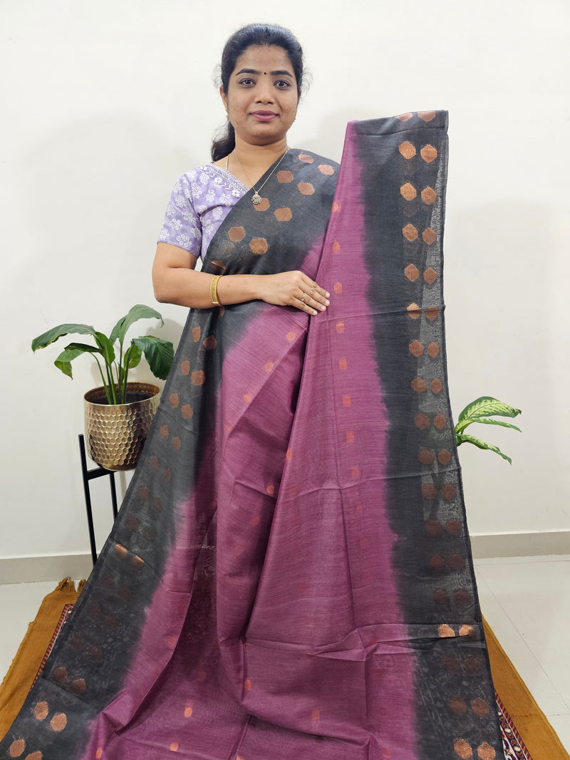 Bhagalpuri with Zari Weaving - Dark Onion Pink with Black