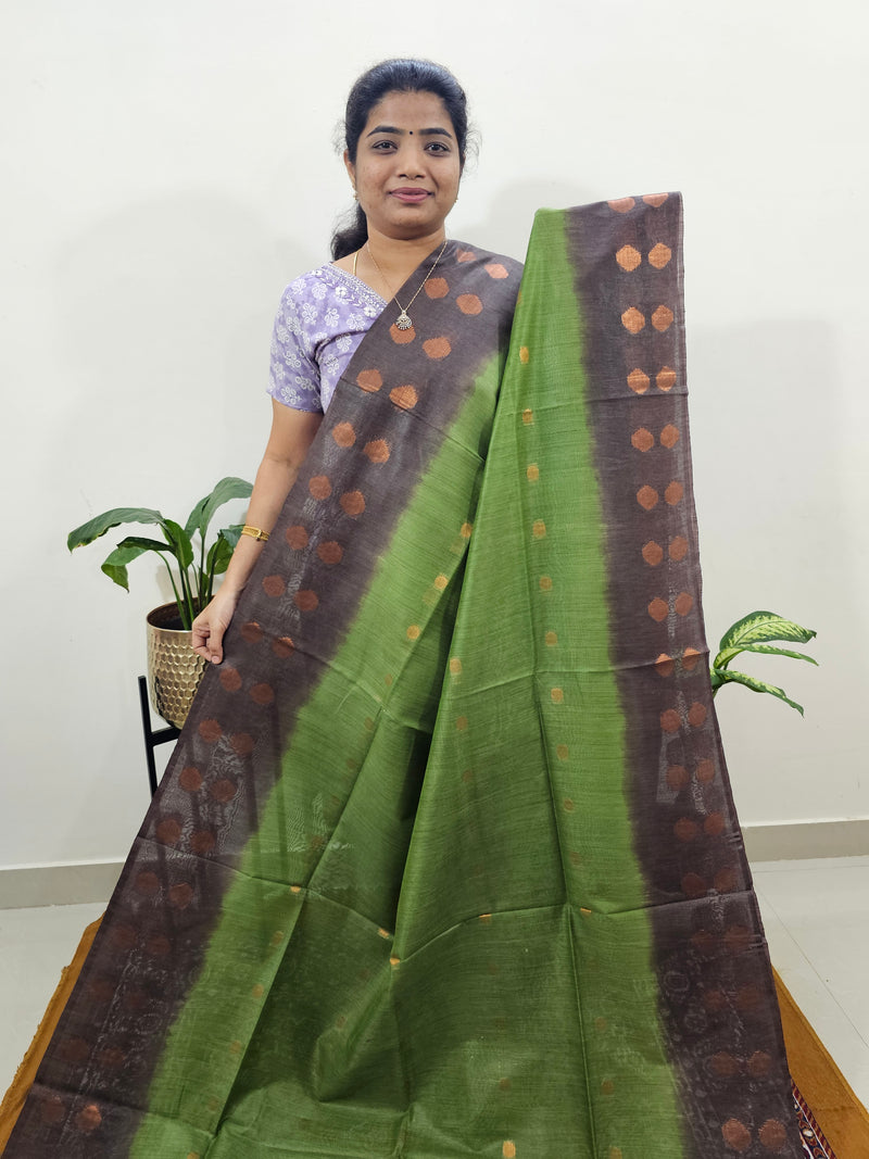 Bhagalpuri with Zari Weaving - Green with Brown