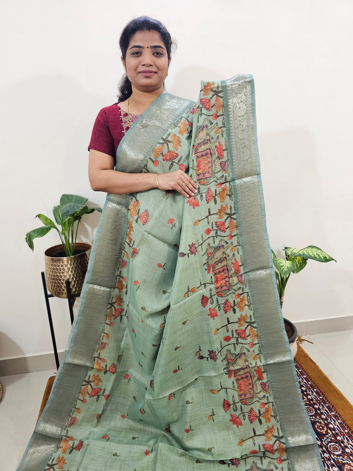 𝐏𝐫𝐞𝐛𝐨𝐨𝐤𝐢𝐧𝐠 𝐀𝐯𝐚𝐢𝐥𝐚𝐛𝐥𝐞 - 𝟐𝟎 𝐃𝐚𝐲𝐬 𝐨𝐟 𝐃𝐢𝐬𝐩𝐚𝐭𝐜𝐡𝐢𝐧𝐠 𝐓𝐢𝐦𝐞 Soft Semi Tussar Kota Weaving  - Sea Green