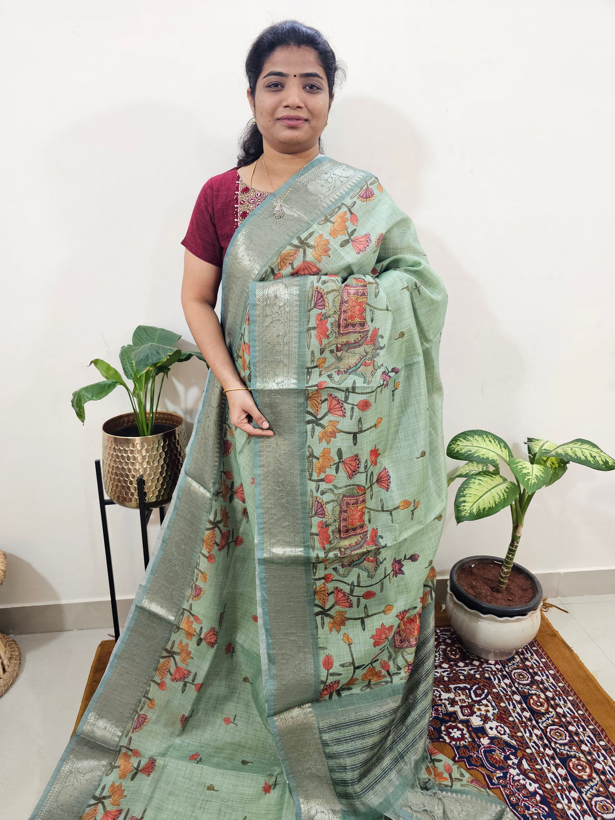 𝐏𝐫𝐞𝐛𝐨𝐨𝐤𝐢𝐧𝐠 𝐀𝐯𝐚𝐢𝐥𝐚𝐛𝐥𝐞 - 𝟐𝟎 𝐃𝐚𝐲𝐬 𝐨𝐟 𝐃𝐢𝐬𝐩𝐚𝐭𝐜𝐡𝐢𝐧𝐠 𝐓𝐢𝐦𝐞 Soft Semi Tussar Kota Weaving  - Sea Green