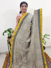Maheshwari Silk Cotton Hand Block Printed Saree - Cream with Yellow