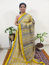 Maheshwari Silk Cotton Hand Block Printed Saree - Yellow