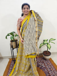 Maheshwari Silk Cotton Hand Block Printed Saree - Yellow