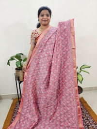 Maheshwari Silk Cotton Hand Block Printed Saree - Pink