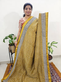 Maheshwari Silk Cotton Hand Block Printed Saree - Mustard Yellow