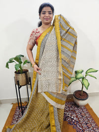 Maheshwari Silk Cotton Hand Block Printed Saree - Mustard Yellow
