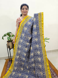 Maheshwari Silk Cotton Hand Block Printed Saree - Blue with Yellow