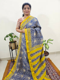 Maheshwari Silk Cotton Hand Block Printed Saree - Blue with Yellow