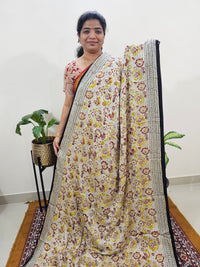 Modal Silk Saree Hand Block Prints - Cream with Yellow
