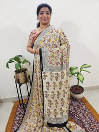 Modal Silk Saree Hand Block Prints - Cream with Yellow