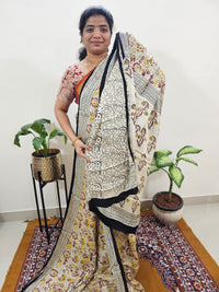 Modal Silk Saree Hand Block Prints - Cream with Yellow