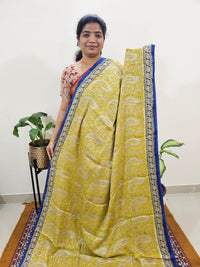 Modal Silk Saree Hand Block Prints - Yellow with Blue