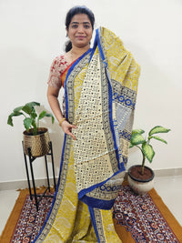 Modal Silk Saree Hand Block Prints - Yellow with Blue
